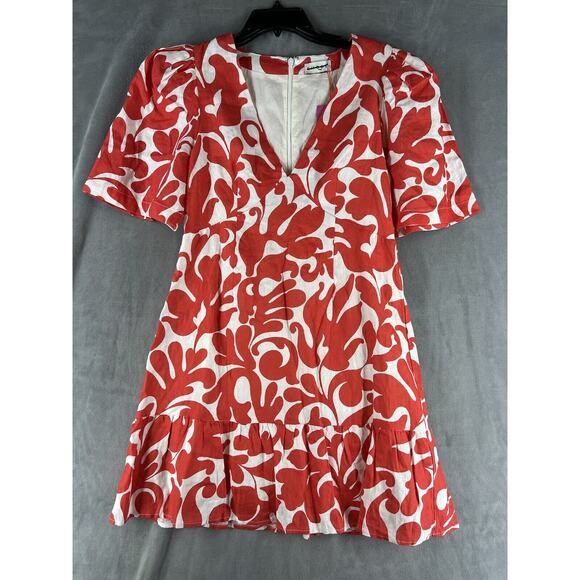 Rhode Mariana Floral Linen Minidress Size 2 Red White - Picture 3 of 10